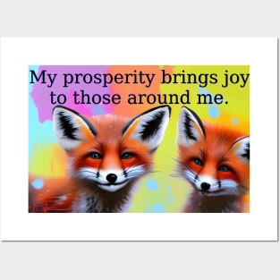 prosperity Mantra with artistic foxes colorful design Posters and Art